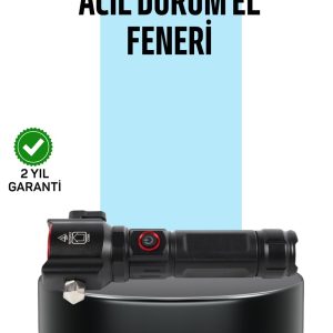 USB Şarjlı Çok Amaçlı El Feneri Çekiçli Pusulalı