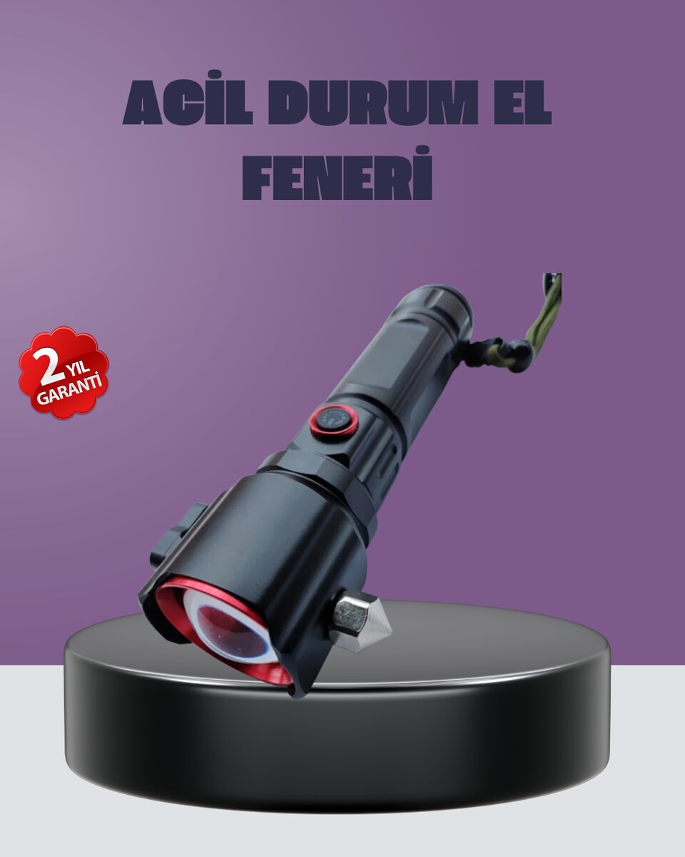 Güçlü Işıklı El Feneri Acil Durum Çekiç ve Pusula