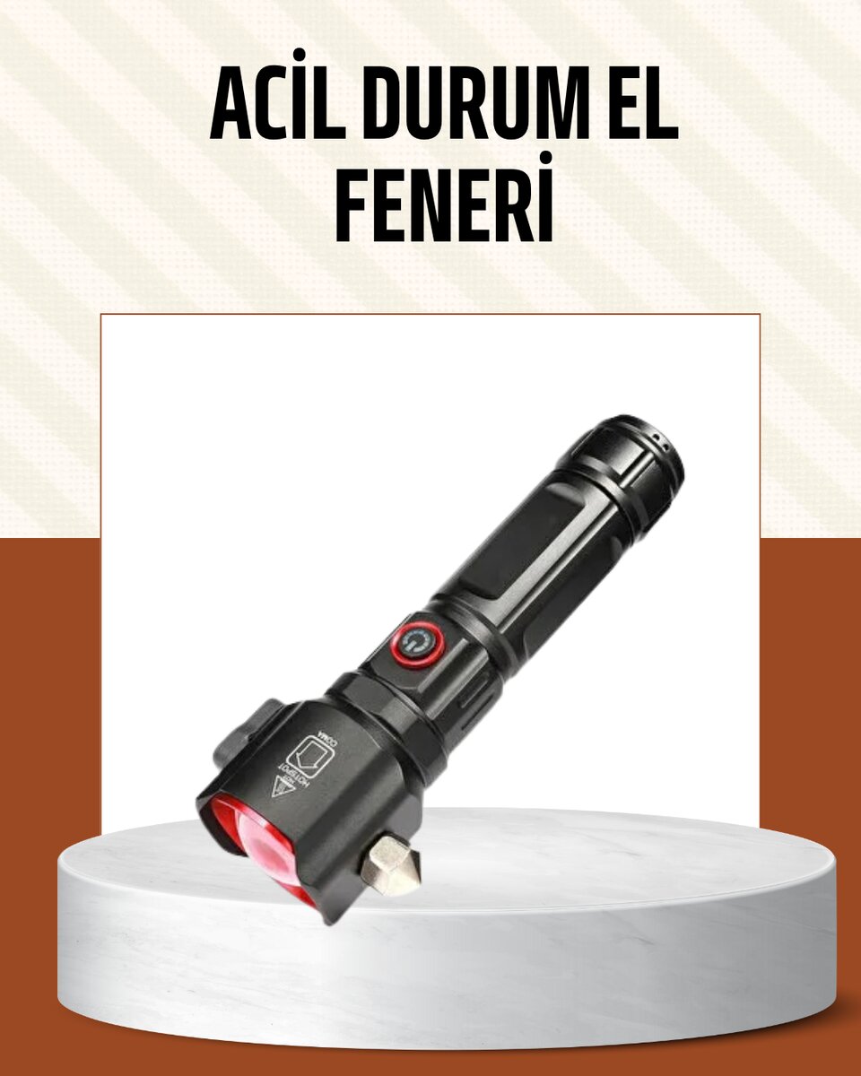 Çekiçli Pusulalı Acil Durum Feneri USB Şarjlı Çok Fonksiyonlu