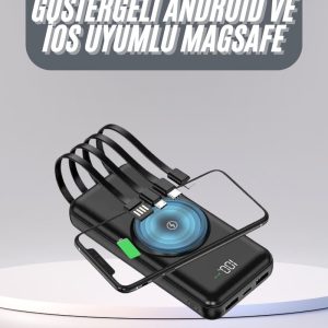 Kablosuz Çoklu Şarj Girişli 10.000 Mah Kablolu Powerbank Taşınabilir