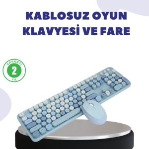 Kablosuz Retro Klavye ve Mouse Seti – 104 Tuşlu Sessiz Yazım