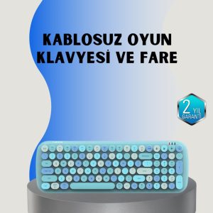 Retro Tarz Kablosuz Klavye Mouse Seti – 104 Tuşlu Ergonomik Tasarım