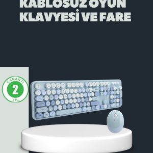 Retro Daktilo Stilli Kablosuz Klavye Mouse Seti – Sessiz ve Şık