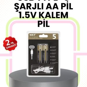 Tekrar Şarj Edilebilir AA USB Type-C Pil | 1000+ Döngü | 1.5V Sabit Voltaj