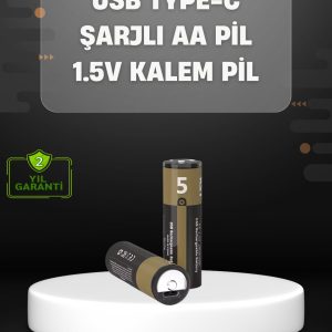 USB Type-C Girişli Şarjlı AA Lityum Pil | 1.5V Sabit Çıkış | 3200mWh (2'li Paket)