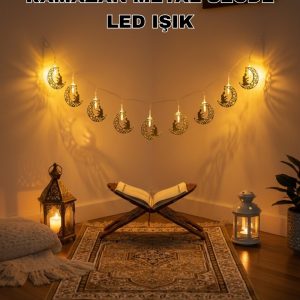 Ay ve Secde Tasarımlı Sıcak Beyaz LED Ramazan Işığı