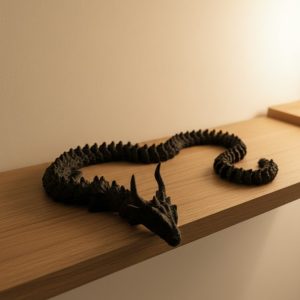 Hareketli Siyah Ejderha Figür Uzun Gövdeli Fantastik Masa ve Raf Dekoru