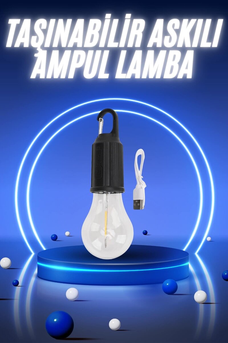 Taşınabilir Şarjlı Led Ampul Askılı Lamba Kamp Bahçe Lambası