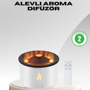 Alev Efektli Aromaterapi Difüzörü – 360 ml Su Hazneli Sessiz ve Zaman Ayarlı
