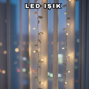 Gümüş Yaprak Tasarımlı LED Işık Pilli Ev ve Vitrin Dekoru