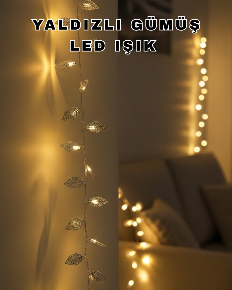 Dekoratif Gümüş Yaprak LED Aydınlatma Pilli Şık Ortam Işığı