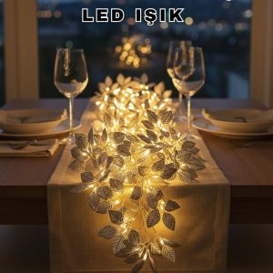 Yaprak Şekilli Gümüş LED Işık Pilli Dekoratif Aydınlatma