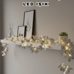Yaldızlı Gümüş Yaprak LED Işık Pilli Dekoratif Ortam ve Yılbaşı Aydınlatması