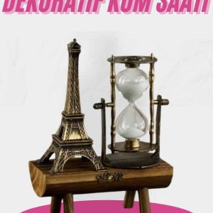 Eyfel Kulesi Tasarımlı Kum Saati Kristalleştirilmiş Kum Saati Dekoratif Ahşap Görünümlü