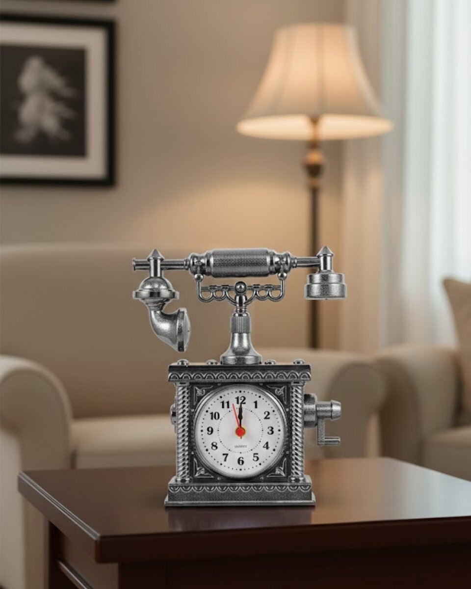 Nostaljik Telefon Tasarımlı Masa Saati Yüksek Sesli Alarm
