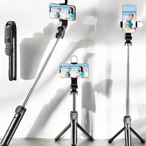 Tripod Kablosuz Bluetooth Bağlantılı Selfie Çubuğu 360 Derece Dönebilen