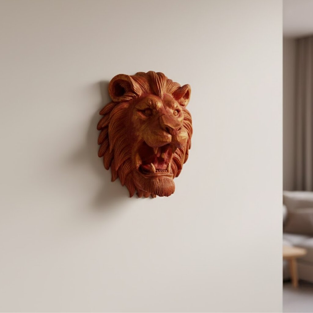 Gold Kırmızı Aslan Duvar Dekoru Asılabilir Hediyelik 3D Heykel 20x21 cm