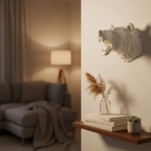 Krem Ayı Figürü Duvar Süsü Asılabilir Hediyelik Dekoratif 25x19 cm