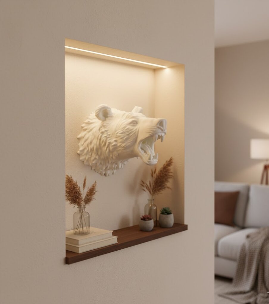 Dekoratif Beyaz Ayı Duvar Heykeli Asılabilir Hediyelik 25x19 cm