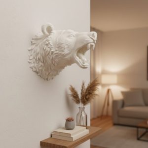 Özel Tasarım Beyaz Ayı Duvar Aksesuarı 3D Dekoratif Heykel 25x19 cm