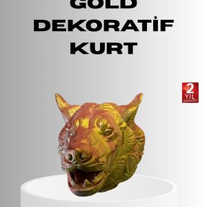 Gold Renk 3D Kurt Başı Duvar Dekoru