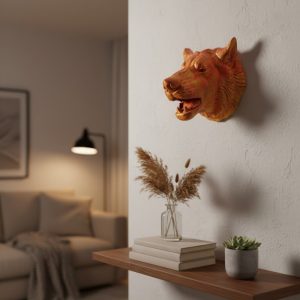 Gold Renk 3D Kurt Başı Duvar Dekoru