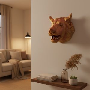 Dekoratif Altın Gold Kurt Duvar Heykeli Asılabilir Hediyelik 25x19 cm