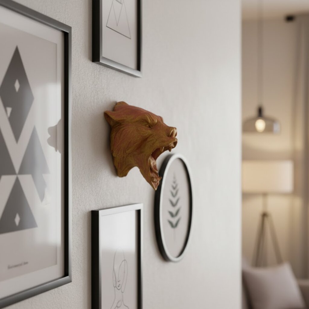 Gold Red Jaguar Başı Duvar Aksesuarı Asılabilir Dekoratif 20x16 cm