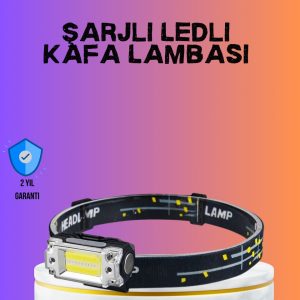 Beyaz Led Işık Sensörlü Kafa Lambası Lityum Batarya Led El Fenerli Şarjlı