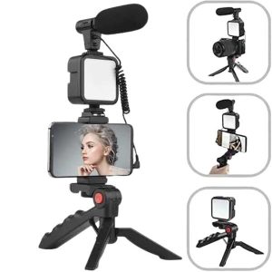 Akıllı Telefon Vlog Kiti Tripod Mini Mikrofonlu Telefon Tutucu