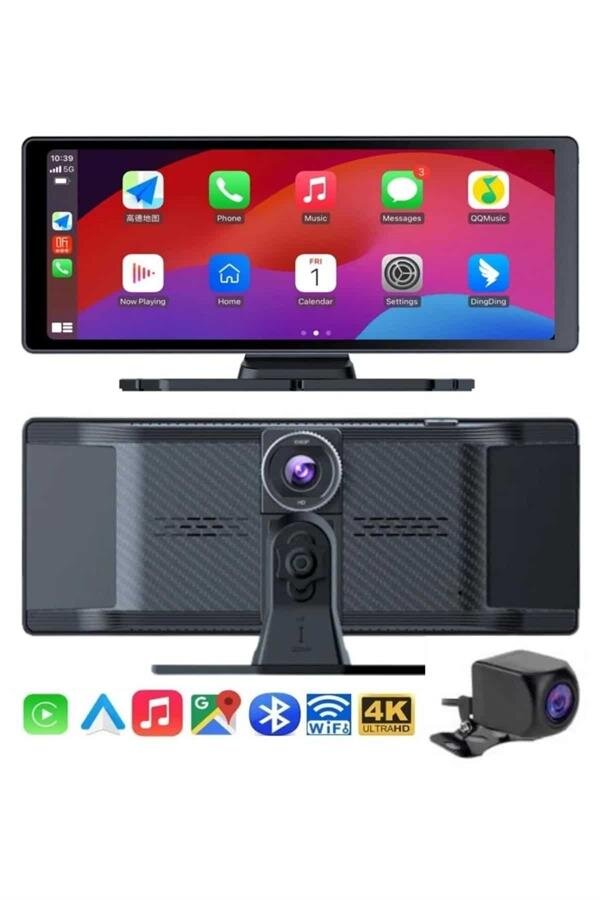 4K Ultra Araç İçi Ön ve Arka Kameralı Ekran HD 2 Kameralı Torpido Üstü Araç Multimedya