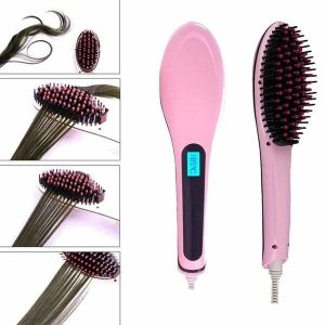 Elektrikli Saç Düzleştirici Tarak Saç Düzleştirici Fırça Sıkı Dişli Pembe