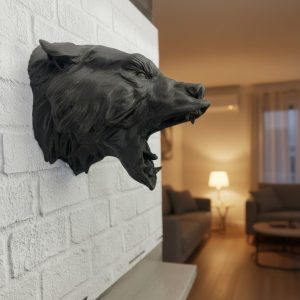 3D Siyah Ayı Başı Duvar Süsü Özel Tasarım Dekoratif Heykel 25x19 cm