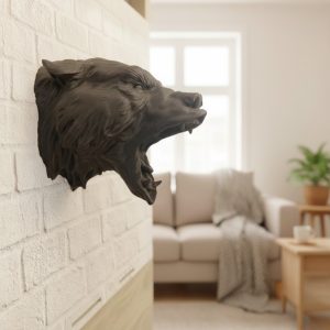 Dekoratif Asılabilir Siyah Ayı Başı 3D Duvar Heykeli 25x19 cm