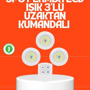 Kablosuz 3 Lü Spot Led Lamba Seti Uzaktan Kumandalı Enerji Tasarruflu Aydınlatma