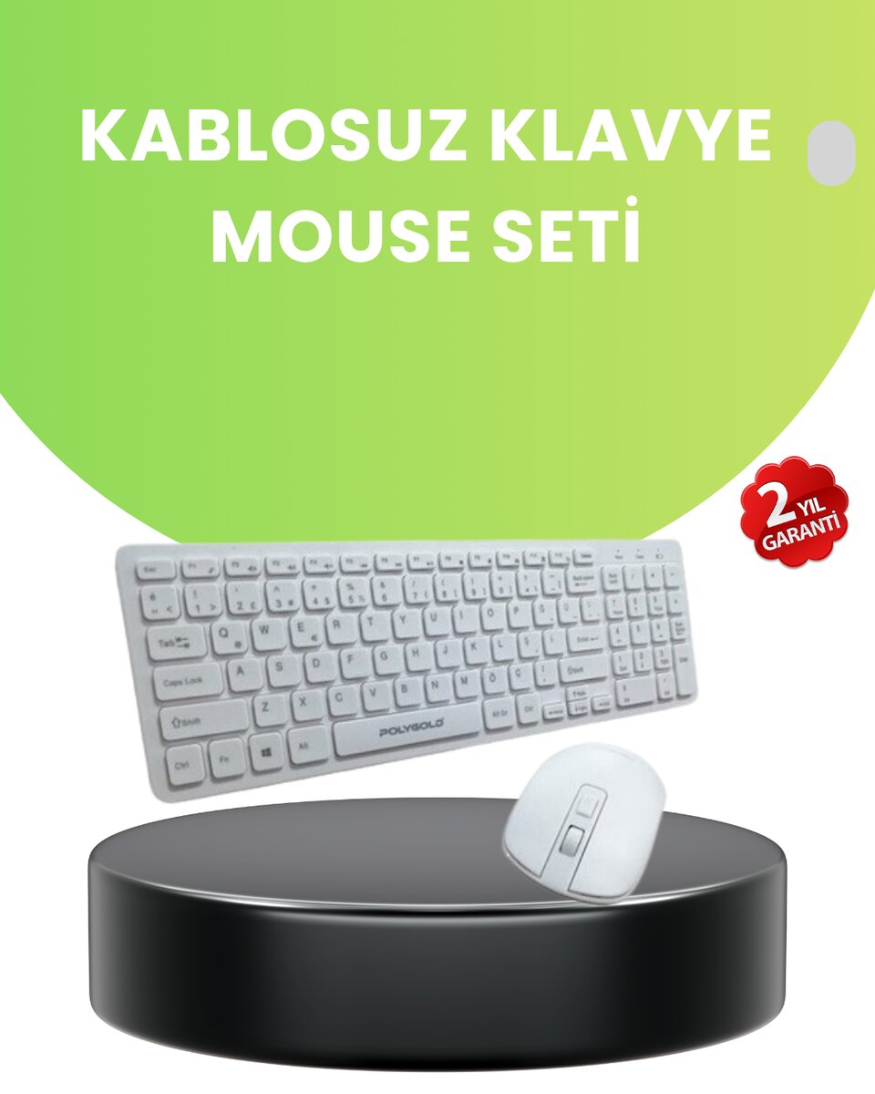 Ergonomik Kablosuz Klavye Mouse Takımı - Tam Boy Sessiz ve Güvenilir