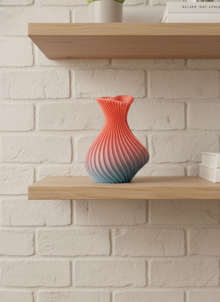 3D Dalga Desenli Kalp Formlu Dekoratif Vazo Pembe 15 cm