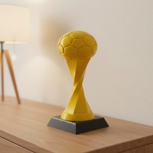 Futbol Toplu Sarı Kupa 21cm Masaüstü Dekor Ödül Figürü