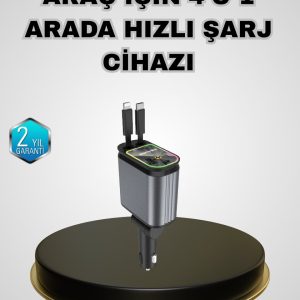 Araç Şarj Adaptörü 66W PD QC Hızlı Şarjlı ve Çekilebilir Kablolu