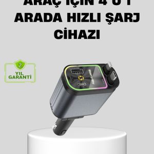 Araç Şarj Cihazı 66W 4 Portlu Hızlı Şarj ve LED Işıklı