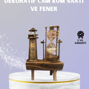 Ahşap Kum Saati ve Deniz Feneri Figürü Bir Arada – Ev & Ofis Dekorasyonu