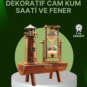 Vintage Kum Saati + Deniz Feneri Modeli – Ahşap Gövdeli Masa Üstü Dekor