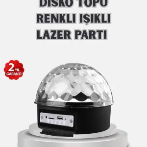 LED Disko Küresi Bluetooth Hoparlörlü Ritimle Senkronize Döner Işıklı