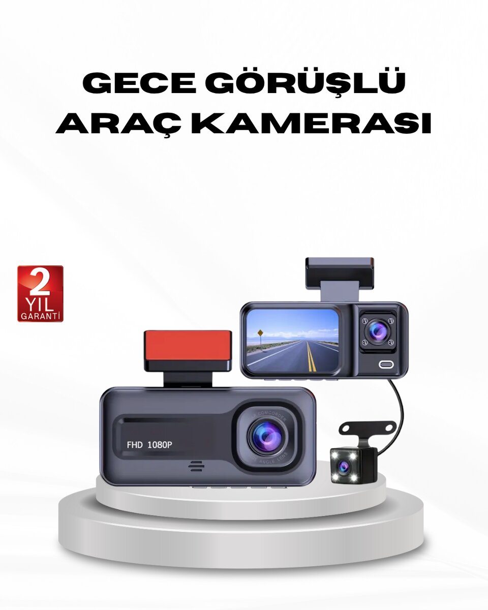 Full HD Üç Kameralı Araç Kamerası G-Sensörlü ve Gece Görüşlü