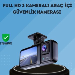 360° Kapsama Sahip Full HD Araç Kamerası 3’lü Kayıt Gece Görüşlü DashCam
