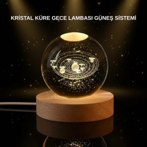 LED Işıklı Kristal Küre Ahşap Standlı Dekoratif Gezegen Model