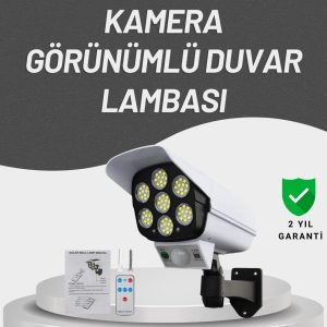 77 LED'li Güneş Enerjili Güvenlik Lambası ve Kukla Kamera – Hareket Sensörlü 2400mAh Pilli