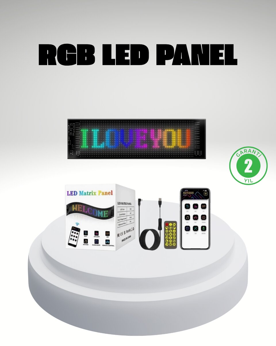 RGB LED Panel – Mobil Uyumlu Yazı ve GIF Destekli USB Bağlantılı Dekoratif Ekran