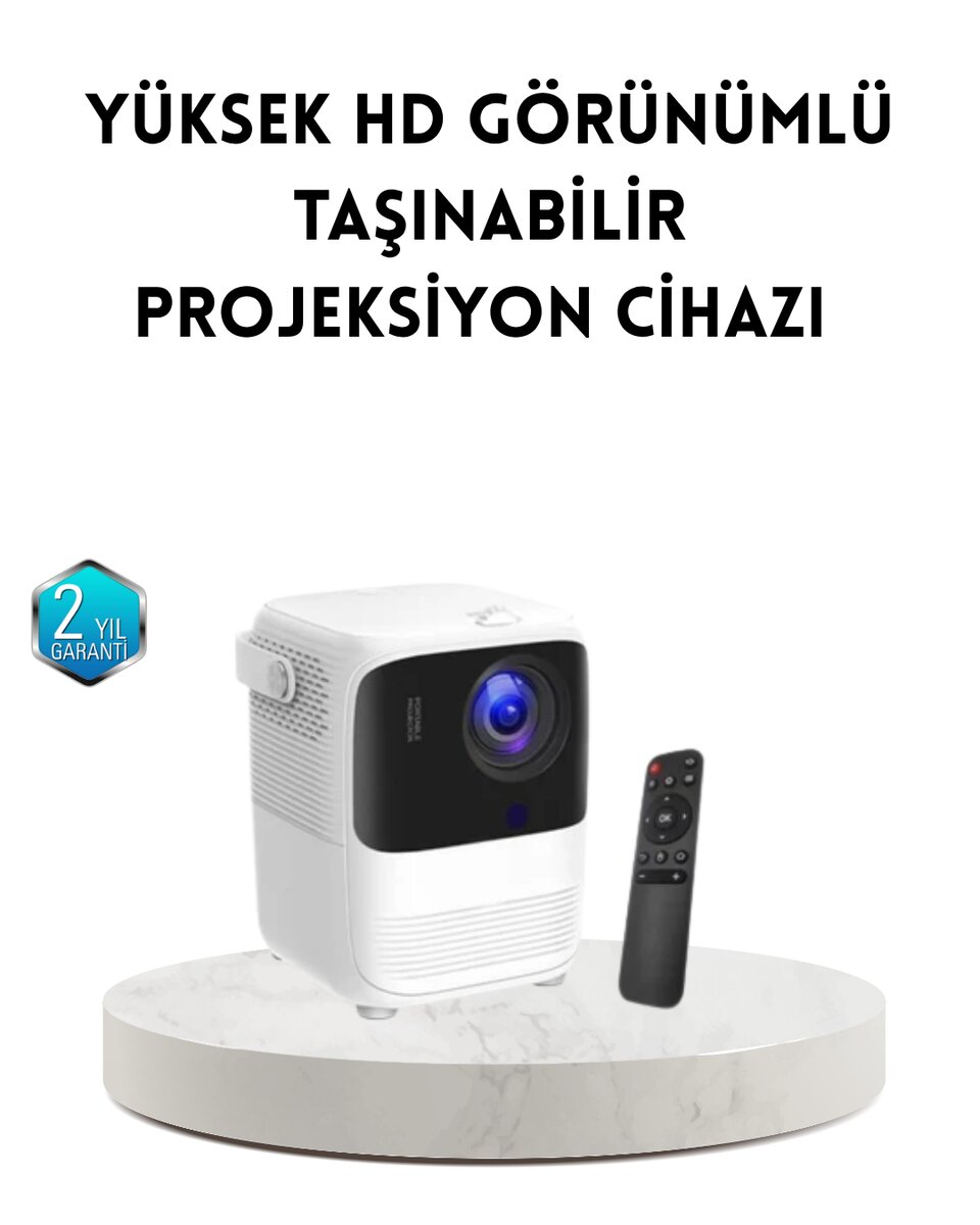 Taşınabilir Akıllı 1080P Projektör – 64GB Hafıza 2GB RAM Full HD Görüntü Kumandalı