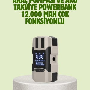 Araç Akü Takviye Cihazı ve Lastik Şişirme Pompası 12.000 mAh